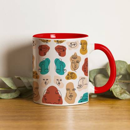 ZORI Colorfull Face Printed Premium Quality Glossy Finished,1 Piece (Red) Ceramic Coffee Mug