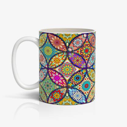 Larkya Multicolor Kaleidoscope Design Creative White Ceramic Coffee Mug
