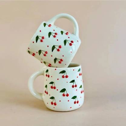 Revaroots Ceramic cherry mug for milk and coffee (Pack of 2 ) Ceramic Coffee Mug