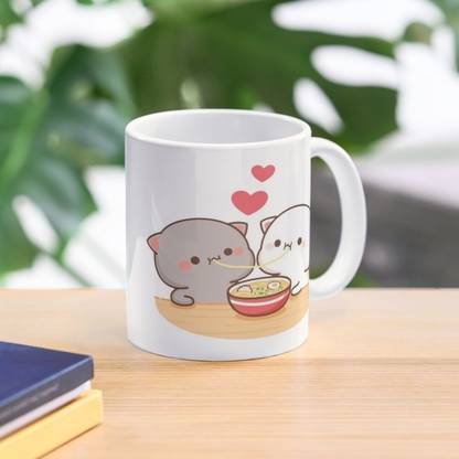 craft maniacs PEACH & GOMA NOODLE DOODLE PRINTED 330 ML WHITE MUG FOR PEACH & GOMA LOVERS Porcelain Coffee Mug
