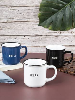 MARKET 99 Coffee, Multicolour, Ceramic, Set of 3, 330 mL Ceramic Coffee Mug