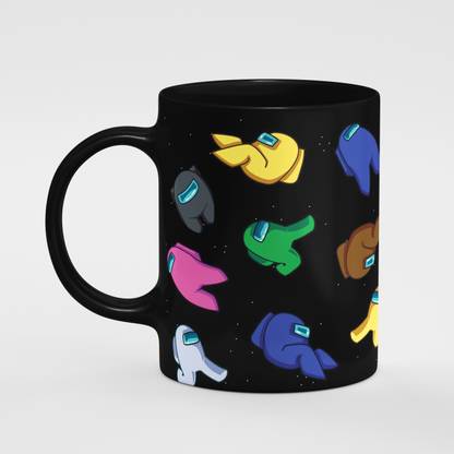 doubleend Gaming Among Us Characters Printed Black Ceramic Coffee Mug