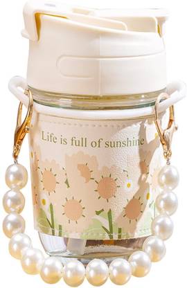 FATFISH insulated Pearls handle glass with straw Glass Coffee (350 ml) Glass Coffee Mug
