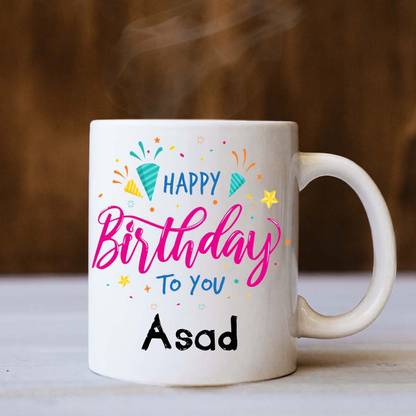 badri creations Happy Birthday Asad White Coffee Ceramic Coffee Mug