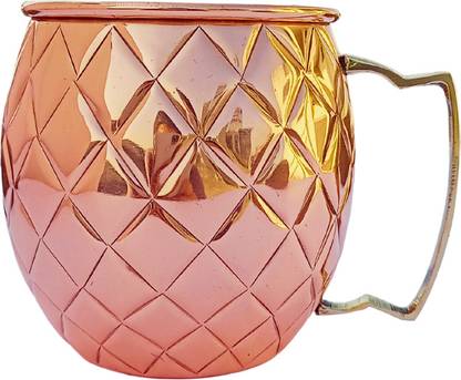DAYGLOW 100% PURE HAMMERED COPPER MUG WITH ELEGANT BRASS HANDLE (550 ml, Pack of 1) Copper Coffee Mug