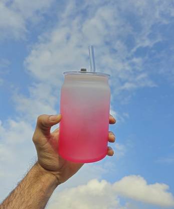 जिग्श्चियल Drinking Cold Coffee Sipper Can with Glass Straw (Eco-Friendly) Coffee ग्लास मग