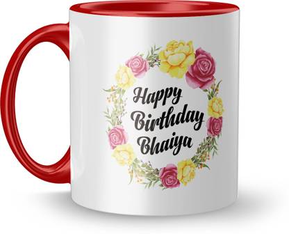Guru Creations Happy Birthday Bhaiya Printed Red Three Tone Ceramic Coffee Mug
