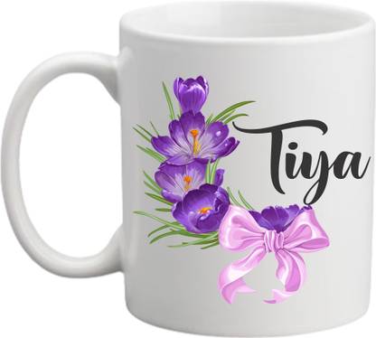 printyug TIYA (Name Printed, Floral Design) White Ceramic Coffee Mug