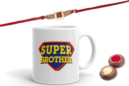 creativemug Supeer brothr-best rakhi printed-ceramic coffee mug325ml(1rakhi-roli chawal-mug) Ceramic Coffee Mug