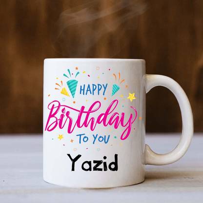 badri creations Happy Birthday Yazid White Coffee Ceramic Coffee Mug