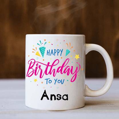 badri creations Happy Birthday Ansa White Coffee Ceramic Coffee Mug