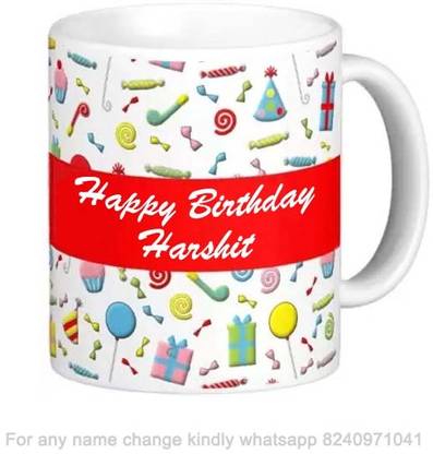 Exocticaa Happy Birthday Gift for Harshit Cake theme Message 011 Ceramic Coffee Mug