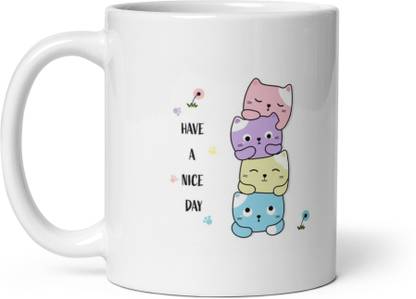 Bhagwati world creation Have a nice day with cute cat cups design, ceramic coffee mug 11oz (325ml) Ceramic Coffee Mug