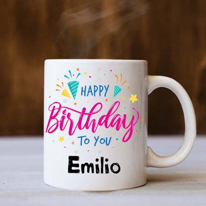 badri creations Happy Birthday Emilio White Coffee Ceramic Coffee Mug