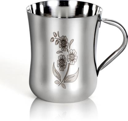 Q4S Pack of 6 Stainless Steel Floral Print Royal Premium Coffee and tea cup 160 ml Laser Design