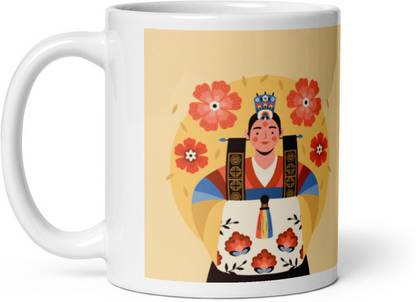 Cheeksy Traditional Chinese Girl Pattern Gift Item Ceramic Coffee Mug