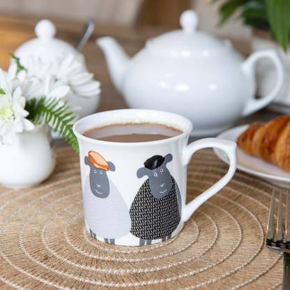 Kitchencraft Fluted, Blue Sheep, 300ml Bone China Coffee Mug
