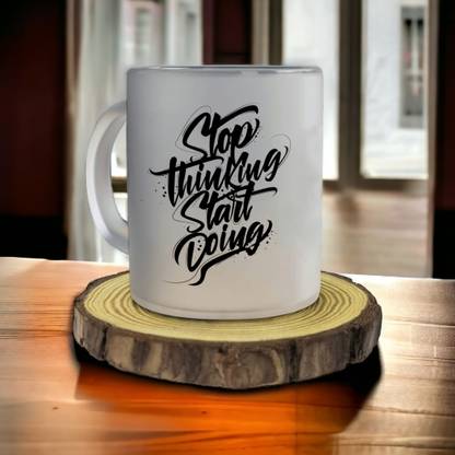 Peekdee Glass Coffee Stop Thinking Start Doing Theme 11.80oz funny TeaCup Coffee Glass Coffee Mug