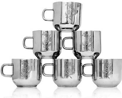 SAMEEP Pack of 6 Stainless Steel Double Wall Floral Laser Tea & Coffee Cups Set of 6 Stainless Steel Coffee Mug