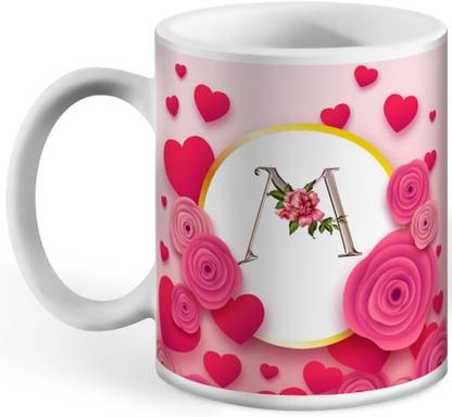 HM POINT Letter M Name Alphabet Printed Tea Time Ceramic 325ml Ceramic Coffee Mug