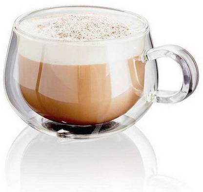EZ Life Borosilicate Double Walled Round Glass Tea Cups with Handle - Pack of 1 Glass Coffee Mug