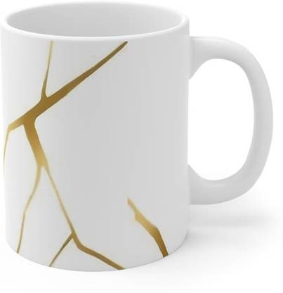 FUNKYFINDS Classic Ceramic Kintsugi Style Coffee Tea with Gold Inlay Carbon Steel Coffee Mug