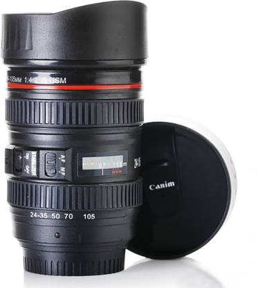 Bhakhand Multi Purpose Steel Insulated Camera Lens Shaped Travel Coffee Flask With Lid Plastic Coffee Mug