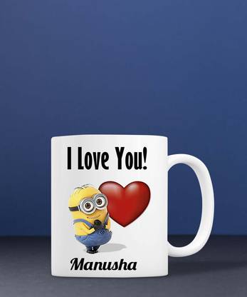 badri creations I Love You Manusha Super White Coffee Ceramic Coffee Mug