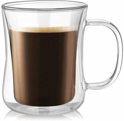 We3 Double Walled Insulated with Handle Perfect for Cappuccinos Tea Bag Beverage Glass Coffee Mug