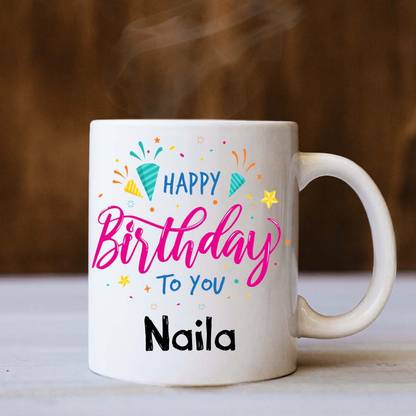 badri creations Happy Birthday Naila White Coffee Ceramic Coffee Mug