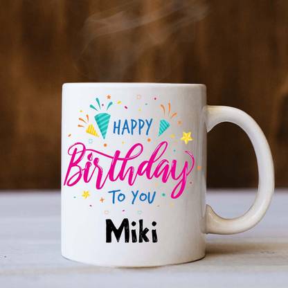 badri creations Happy Birthday Miki White Coffee Ceramic Coffee Mug