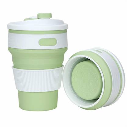 XAMILE Coffee Cup with Lids, Reusable Pocket Cup Portable Folding (Pack 1) Plastic Coffee Mug