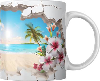 Srirudh Vacation Vibes Coffee Cup : 3D Tropical Paradise Beach Ceramic Coffee Mug