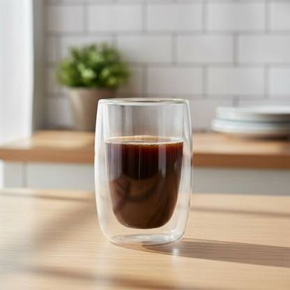 Baskety Borosilicate Drinking Glasses, Double Wall Coffee Cup, 250ml Pack of 1 i25 Glass Coffee Mug