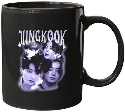 craft maniacs JUNGKOOK PURPLE COLLAGE 330 ML BLACK COFFEE MUG FOR BTS ARMY Porcelain Coffee Mug