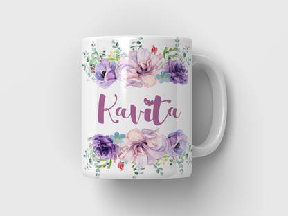 Shopalcon Kavita name beautiful purple flowers name mug | Best gift for someone Ceramic Coffee Mug