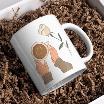 FiftyOne Hub Premium "It's Coffee time" printed with illustration for coffee lover Ceramic Coffee Mug