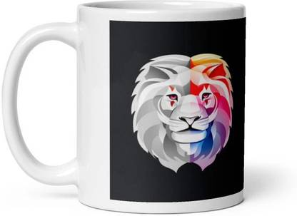 Mr UVD Lion Vector Half Colourful Half Blank & White 765 Best Gift Item_MUGG Ceramic Coffee Mug