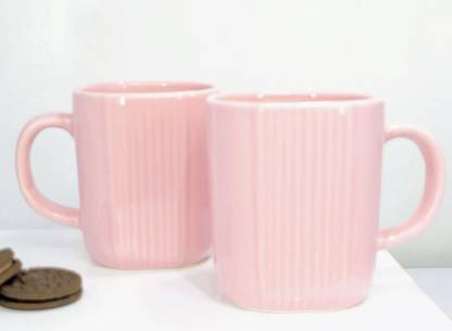 KITTENS Square Shaped Large Coffees, Pink, Set of 2, 340 ml Ceramic Coffee Mug