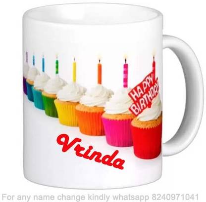 Exocticaa Happy Birthday Gift for Vrinda Cake theme Message 022 Ceramic Coffee Mug