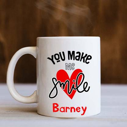 badri creations You Make Me Smile Barney White Ceramic Coffee Mug