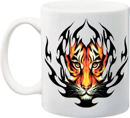 SCPmarts Glowing Tiger Face 3D Fire Designer Print Ceramic Coffee Mug