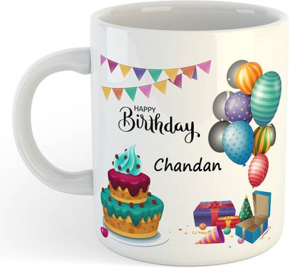 RAJEEC Happy Birthday Chandan Name Printed Ceramic Coffee Ceramic Coffee Mug