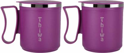 Thiwa Steel Coffee Cup with Lid (ABS Plastic Outer) Stainless Steel Coffee tea mug प्लास्टिक, स्टेनलेस स्टील मग
