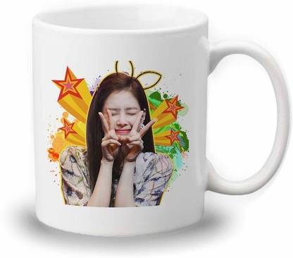 craft maniacs BLACKPINK JENNIE RABBIT EARS PRINTED 330 ML WHITE MUG FOR BLINK ARMY Ceramic Coffee Mug