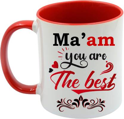 printsbea Printed MA'AM YOU ARE THE BEST Quotes Inside & Handle Red Ceramic Ceramic Coffee Mug