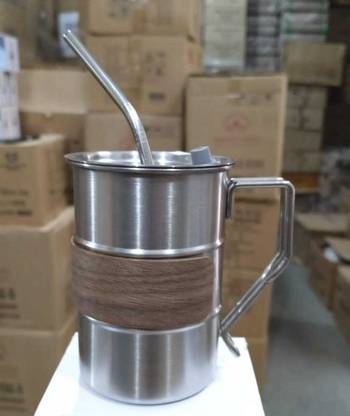 GOOD TO GREAT CREATION Thermal Insulated Outdoor Coffee Cup Set with Handle & Straw & Lid 400ml Stainless Steel Coffee Mug