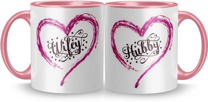 Radheshrakhi Wifey Hubby Printed Couple Coffee Tea Cup for Husband, Wife On Marriage Ceramic Coffee Mug
