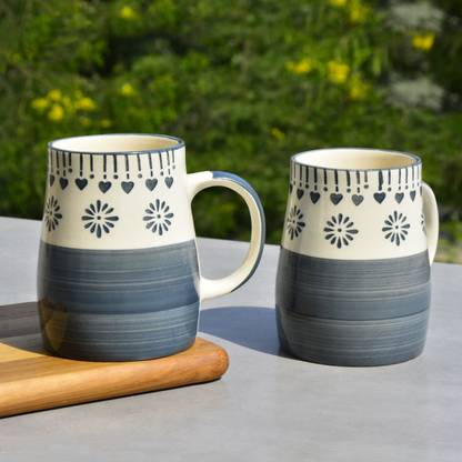 StyleMyWay Hand Painted Ceramic Microwave Safe Coffee Cups (Grey & Off White) | Ceramic Coffee Mug
