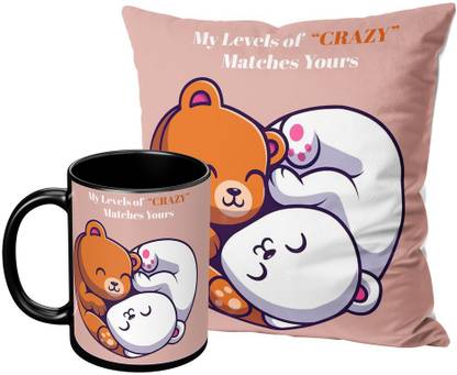 TrendoPrint (NW-326) My Levels Of Crazy Bear 1(Black Cup+Cushion With Filler (12x12 in) Ceramic Coffee Mug